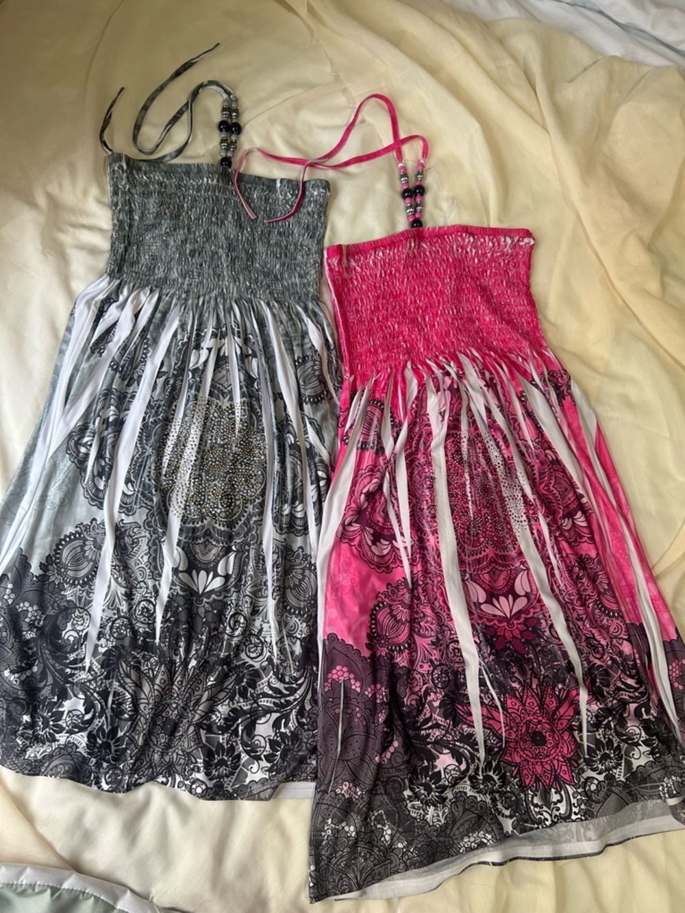 Ingear Beach Rhinestone Halter Summer Dress Paisley Large Small Pink Black Y2K